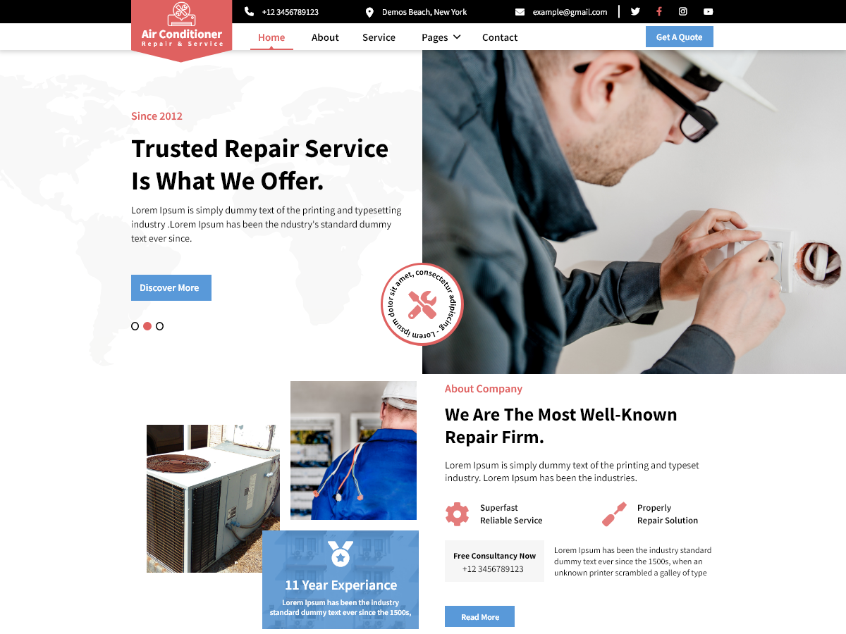 Free AC Repair WordPress Theme