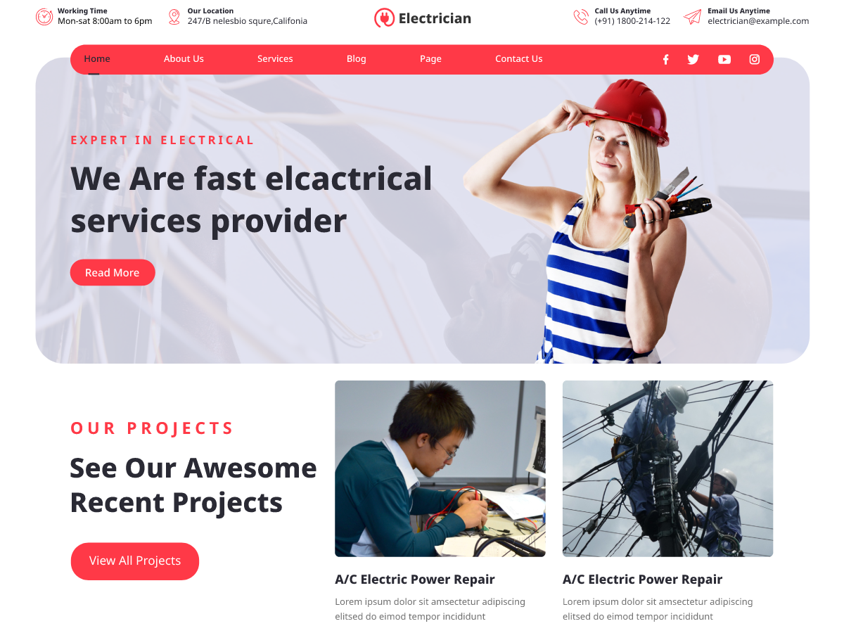 Free Electrician WordPress Theme