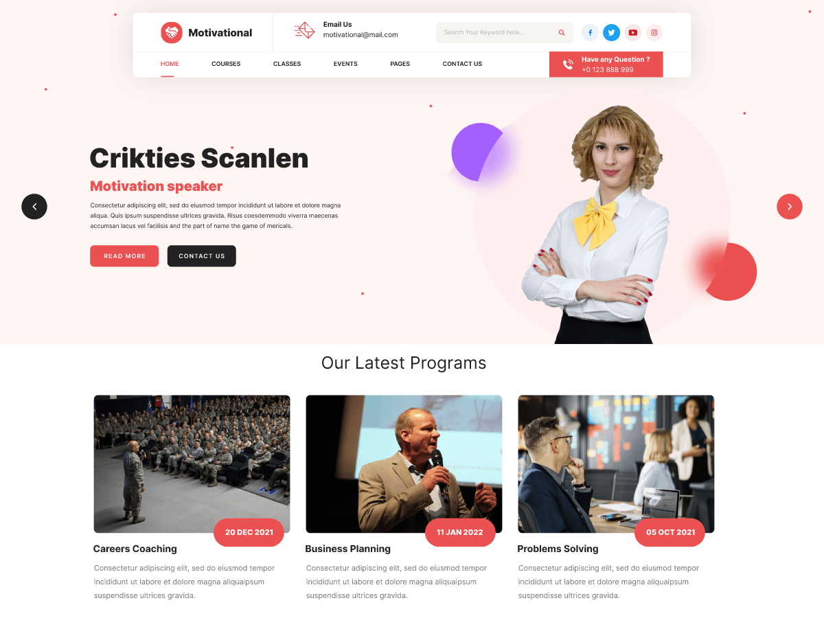 Free Motivational Speaker WordPress Theme