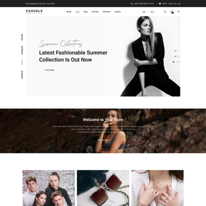 Fashion store homepage banner with model and text Latest Fashionable Summer Collection Is Out Now