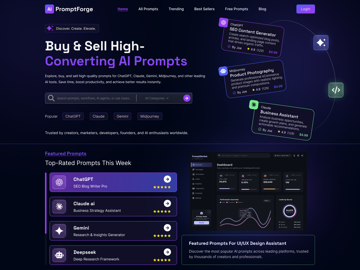  Free AI Prompt Marketplace WordPress Theme