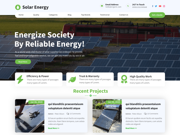 Free Solar Energy WordPress Theme